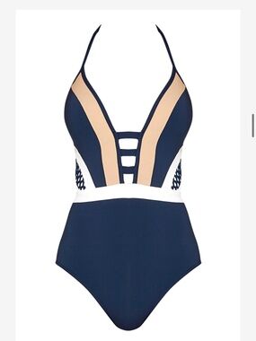 JETS Australia Jessika Allen One Piece Swimsuit Colorblock Halter Size 10